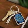 Blue Flower of Life Mandala Keychain - Spiritual Sacred Geometry Keychain - Yoga Keychain