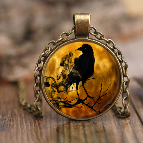 Raven Crow Pendant - Steampunk Gothic Necklace - Black Bird Jewelry