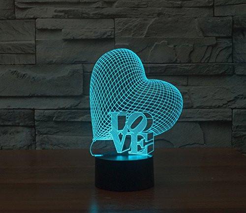 Baby Product - Slanted Love Heart Hologram LED Night Light Lamp - Color Changing