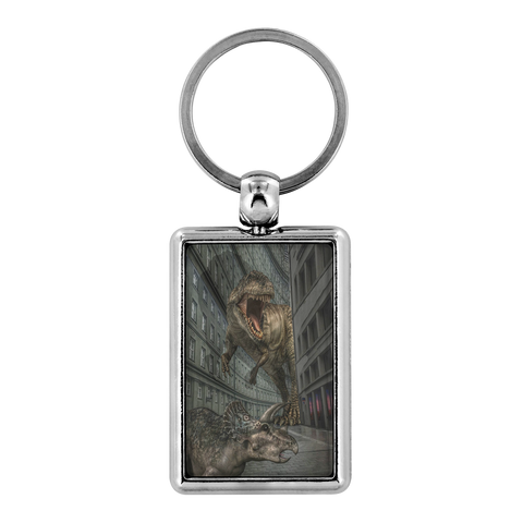 Dinosaur Keychain - Modern City Dinosaurs T-Rex Keychain - Gift for Dinosaur Lover - Jurassic Park Keychain for Men and Women