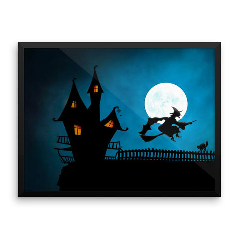 Flying Witch Framed Wall Art Decoration Decor For Bedroom Living Room