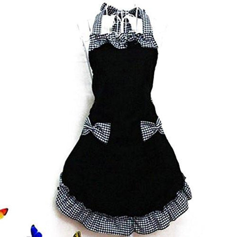 Home - Lightningstore Fashion Flirty Womens Housemaid Bowknot Kitchen Bib Black Apron Dress Pocket Gift House Work Apron