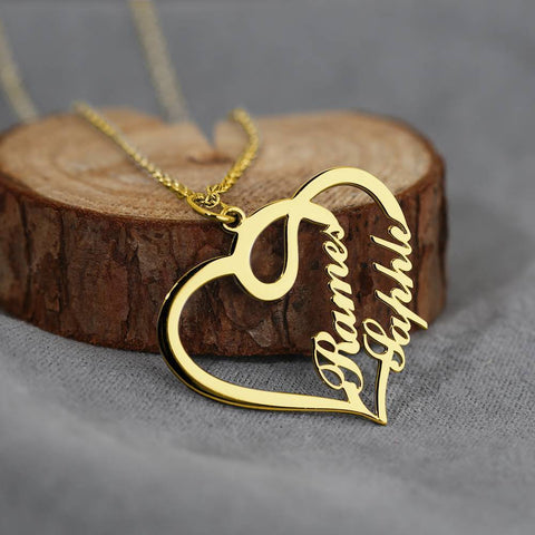 Couples Personalized Heart Name Necklace - Anniversary Wedding Gift - Present For Wife Girlfriend - Friendship Love Necklace