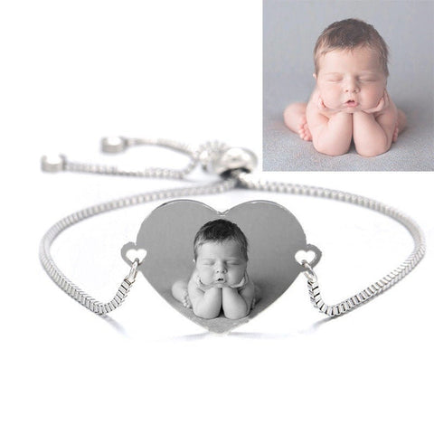 Custom Personalized Heart Shaped Photo/Name Bracelet - Comes in Gold Silver Rose Gold