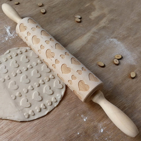 Rolling Pin - Embossing Rolling Pin - Engraved Rolling Pin - Heart Shaped
