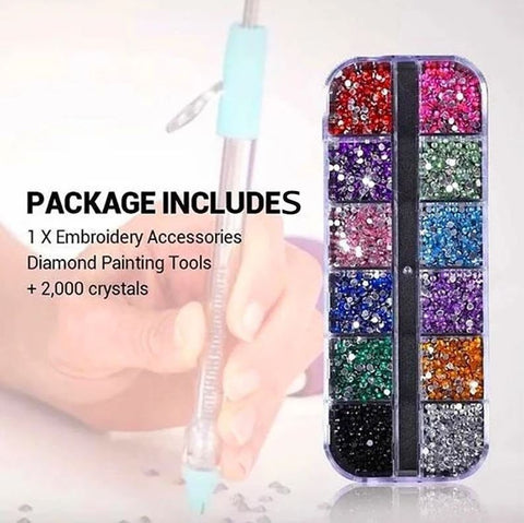 Diamond Painting Drill Pen + 2000 Crystals Set - DIY Drilling Accessory Kit - Personalized Gift Art Supply