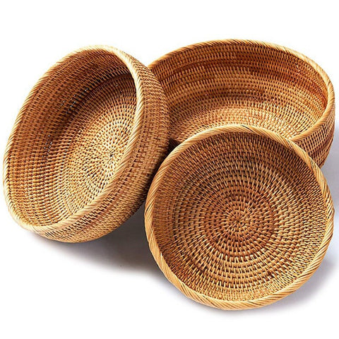 3 Pieces Handwoven Round Rattan Fruit Bowl | Rattan Storage Bowl | Wedding Gift | Breakfast Table Wicker Bowl | Serving Bowl | Dining Table
