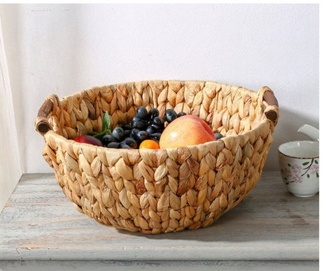 Handwoven Round Straw Fruit Bowl | Rattan Storage Basket | Rattan Basket | Breakfast Table Wicker Bowl | Serving Bowl | Handmade Dining