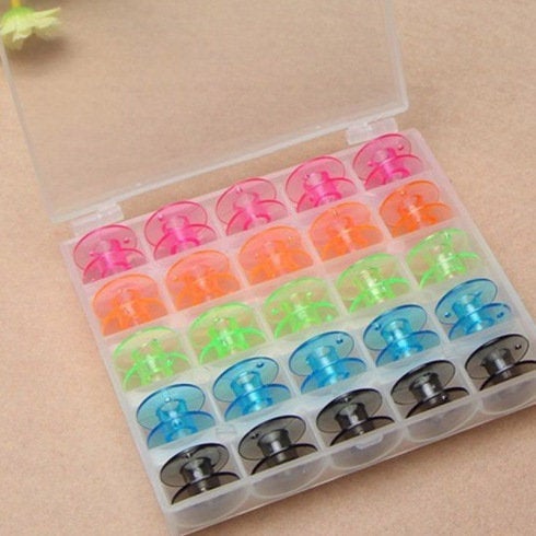 25 Plastic Bobbins Box Set - Sewing Supplies - Rainbow Bobbins - Sewing Accessories - Stitching - Double Sided - Gift Present Sewing Machine