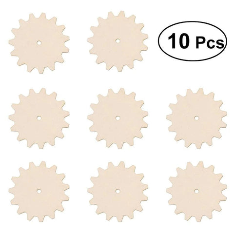 10 Pieces Wooden Gears Set - Interchangeable Sizes - Unfinished Wood - Blank Wood Gear - DIY - Art Craft Supply - Gear Cut Out
