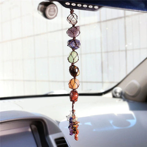 7 Chakra Tassel - Tumbled Gemstone Healing Crystals and Stones - Car Hanging Feng Shui Natural Stones Gift Set 7 Chakra Tumbles - Home Decor