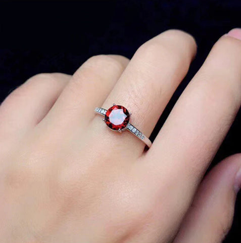 Garnet Ring, Silver Rose Gold Ring, GemStone Ring, Garnet Jewelry, Crystal Ring, January Birthstone Ring, Red Garnet, Dainty Ring, Delicate