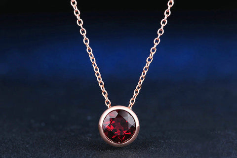 Garnet Necklace, January Birthstone Necklace, Red Garnet Necklace, Rose Gold Garnet Necklace, Gift for Her, Red Gemstone Girlfriend Gift