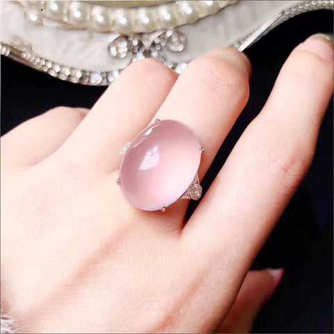 Large Natural Rose Quartz Ring, Rose Gold Ring, Pink Gold Rings, Custom Stack Rings, Engraved Rings, Love Ring, Gemstone Ring, Pink Stone