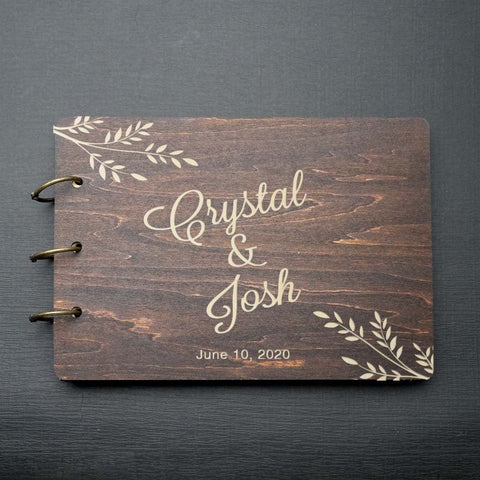 Wedding Guest Book - Customized Wooden Personalized Bride and Groom Handmade Engraved Wood Newly Wed Photo Album Scrapbook Signature Signing