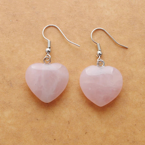 Rose Quartz Heart Earrings, Rose Quartz Jewelry, Silver Earrings, Raw Gemstone, Pink Earring, Dangle Earring, Gift for Her, Dainty Earrings