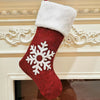 Red Christmas Stocking, Christmas Gift Embroidered Family Stocking, Holiday Knit Stocking Embroidered, Knit Needlepoint Snowflake Tree
