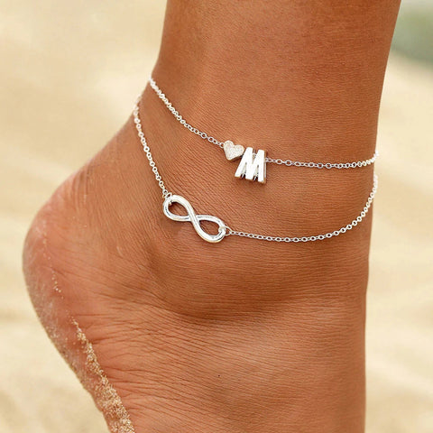 Silver Initial Anklet - Letter Anklet - Dainty Anklet - Chain Anklet - Silver Name Anklet - Silver Letter Anklet Ankle Bracelet Gift