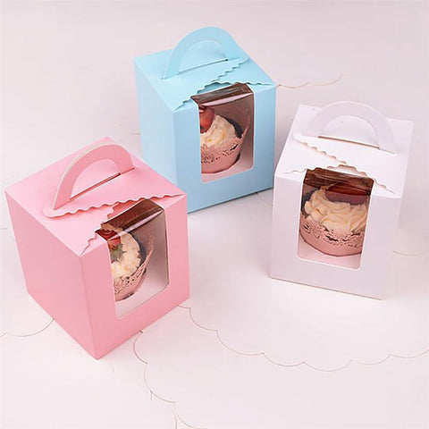 Single Cupcake Boxes (with handle) - Party Favour - Wedding Bomboniere - Baby Shower Favour Box - With Transaprent Window - Bathbombs, Soap