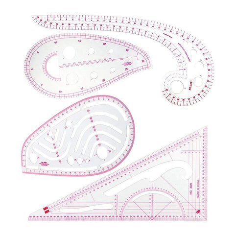 4 Pcs Pattern Making Ruler Set Tailor Fashion Measuring Kit Clear Sewing Drawing Ruler Sleeve Arm French Curve Cutting Ruler Paddle Wheel