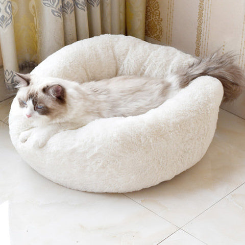 Plush Pet Cat Dog Bed Fluffy Round Soft Warm Winter Calming Bed Cozy Warm Plush Sleeping Kennel Donut Nest Puppy Kitten Bed Christmas