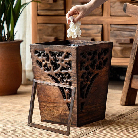 Wooden Trash Can, Wooden Kitchen Trash Cans, Dustbin, Wooden Trash Bin, Wooden Garbage Can, Wooden Wastebasket, Wooden Garbage Bin, Garbage Container