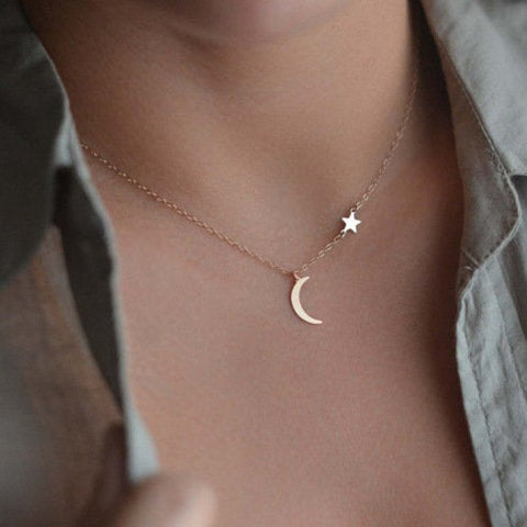 Crescent Moon Necklace - Star Necklace Gold Silver Dainty Moon Pendant - Delicate Necklace - Dainty Necklace - Gift for Her - Celestial