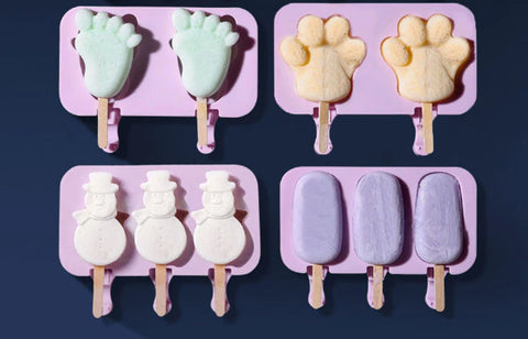 Ice Cream Mold - Silicone Frozen Juice Maker Mold - 4 Cell - Ice Cream Making Supplies - Dessert Cooking Supplies Paw Feet Snowman