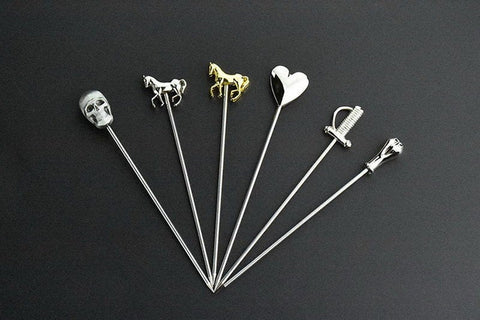Martini Cocktail Pick, Light Appetizer, Dessert Skewers, Mixology Garnish Pins, Food Grade Stainless Steel Barware, Skull Horse Heart Sword