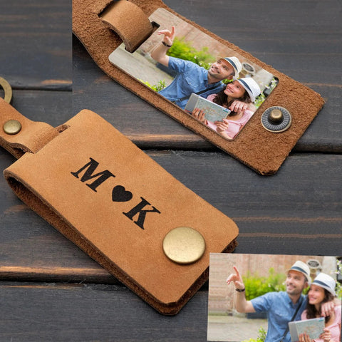 Custom Leather Keychain, Personalized Leather Key Ring, Engraved Monogram Photo Keychain, Christmas Gift for Boyfriend Girlfriend, Wedding