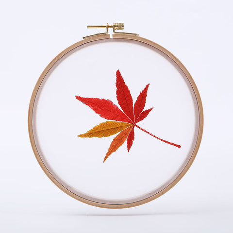 Maple Leaf Floral Embroidery Kit - Modern Flower Butterfly Plant Hand Embroidery Full Kit - DIY Floral Needlepoint Hoop Wall Art Kit