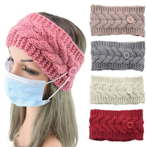 Handmade Womens Headband - Knitted Headbands With Buttons - Elastic Head Wrap Turban Yoga Hair Band Sports Headband - Winter Ear Warming