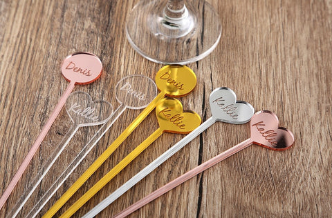 Personalized Name Drink Stirrers Bridal Wedding Custom Swizzle Sticks Party Picks Table Centerpiece Birthday Decor Cocktail Bar Accessories