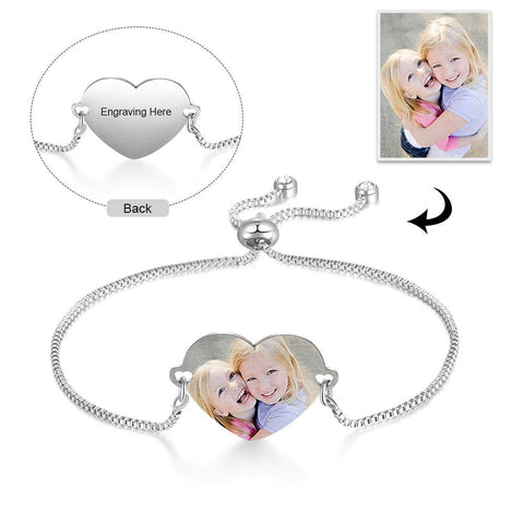 Custom Personalized Heart Shaped Photo/Name Bracelet - Gift for Her - Girlfriend Mom Wife Gift - Wedding Anniversary Gift - Birthday