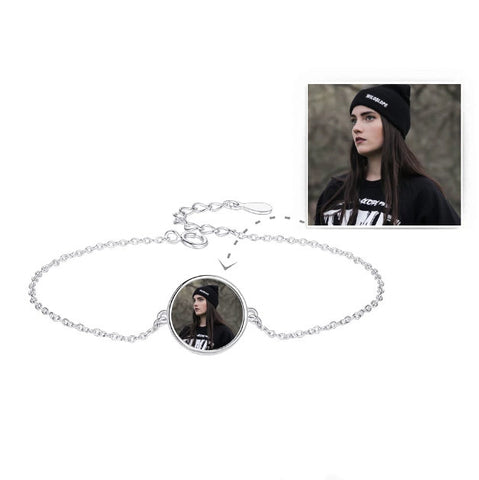 Custom Personalized Round Photo/Name Bracelet - Gift for Her - Girlfriend Mom Wife Gift - Wedding Anniversary Gift - Birthday
