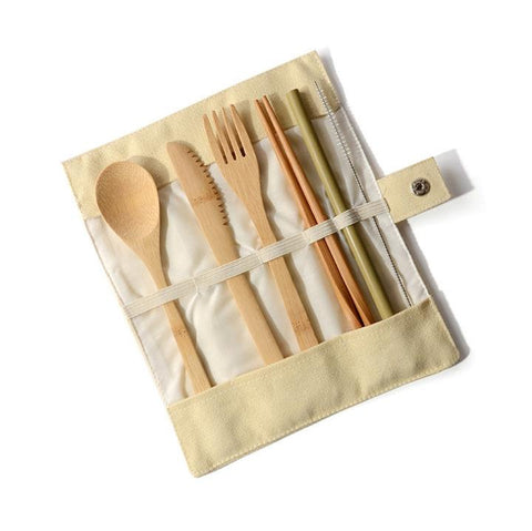 Wood Kitchen Utensil Set | Wooden Spoon Fork Chopstick Set | Cooking Utensils | Eco Friendly Portable Flatware | Storage Bag | Travel