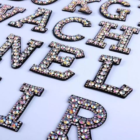 Alphabet Letter Iron On Rhinestone Patches Appliques Diamond Letters Embroidery Notions - DIY Gift Idea Personalized Clothing Making Supply