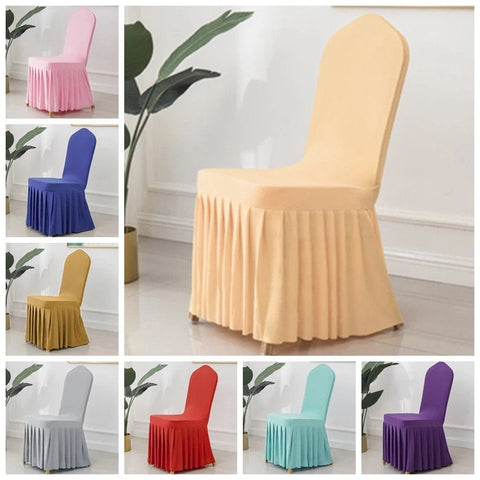 Stretchy Elastic Dining Chair Cover Slipcovers with Skirt Furniture Protector Home Ceremony Banquet Wedding Party - Chair Skirts