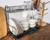 Dish Drying Rack - Kitchen Drainer - 2 Tier Stainless Steel Shelf - Counter Organizer Storage - Cooking Utensil Holder - Plate Drainboard