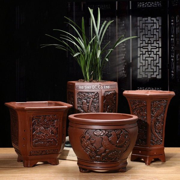 office home tabletop decorative ceramic flower pot factory Antique Vintage Chinese Clay Ceramic Flower Pot
