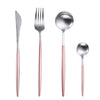 24 Pcs Luxury Pink and Silver Metal High Quality Cutlery Dinnerware Set - Tableware Dinner Dining Cutleries Fork Spoon Knife Utensil