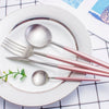 24 Pcs Luxury Pink and Silver Metal High Quality Cutlery Dinnerware Set - Tableware Dinner Dining Cutleries Fork Spoon Knife Utensil
