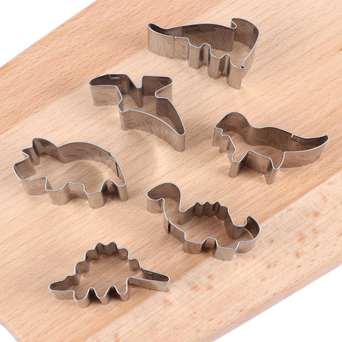 6 Dinosaur Cookie Cutters Set - Dino Fondant Pastry Biscuit Metal Mold Set - Cooking Baking Supplies - Brachiosaurus Triceratops