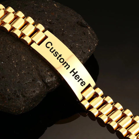 Personalized Men's Engraved Bracelet - Custom Man Gifts Engraving Birthday Valentine Jewelry Gift for Dad Father Boyfriend Son Husband Gift
