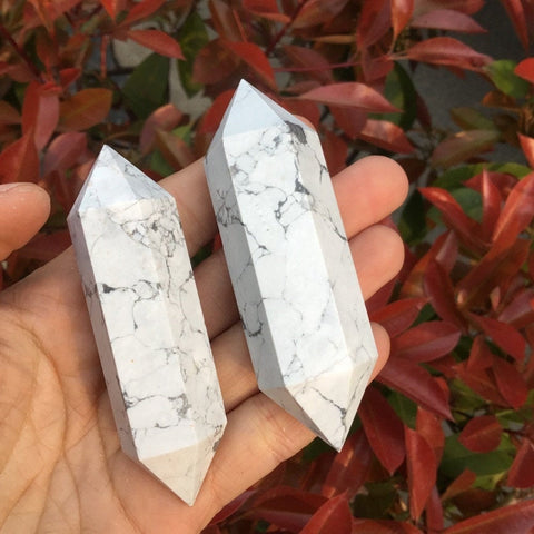 White Turquoise Obelisk Tower Point, Howlite Crystal Tower, Double Terminated Crystal Point, Crystal Reiki Healing Wand Spear, Home Decor