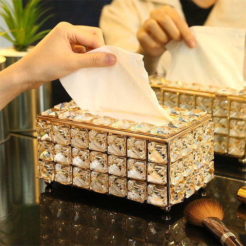 Bedroom Decor Rhinestone Vintage Design Decor Tissue Box Cover Kleenex Holder Rectangular Tissue Box Bath Decor Napkin Box Stone Decoration