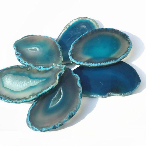 6 Pieces Dyed Blue Agate Slices- Geode Slice - Wedding Place Cards Natural Agate Placecards Crystals Name Cards For Calligraphy Wholesale