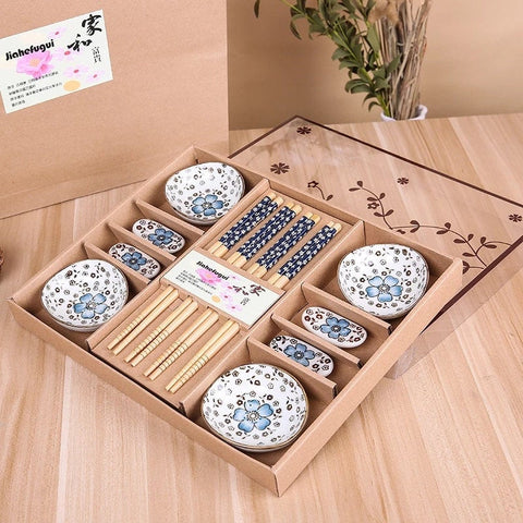 Japanese Style Wooden Chopstick and Chopstick Holder Rest Set - Dinnerware Gift Set - Housewarming Gift - Travel Set with Box - Wedding