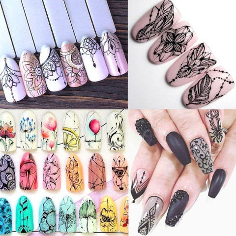 Nail Art - Nail Decal - Self-Adhesive - Transfer Nail Foil - Nail DIY - Manicure Tool - Boho - Bohemian Style - Black Lace Flower Tatoo