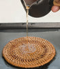 Rustic Woven Round Rattan Coaster - Handmade Coffee Coaster - Housewarming Gifts - Fringe Placements - Handwoven Placements - Kitchen Dining